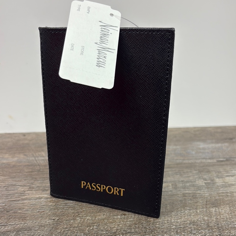 Neiman Marcus Black Leather Passport Holder NWT